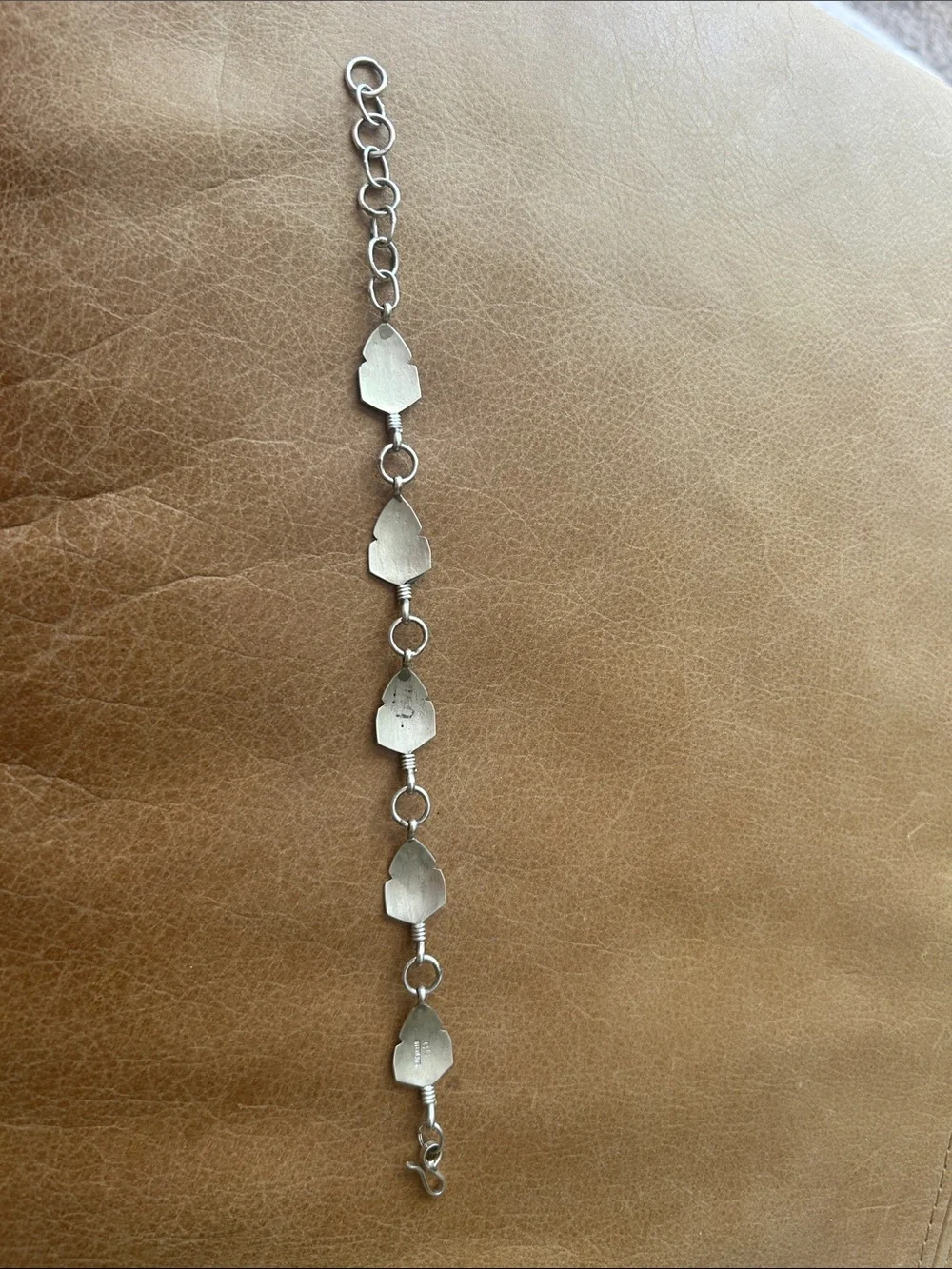 Navajo Handmade by Chris Charlie Sterling Silver Leaf Link Bracelet/Anklet